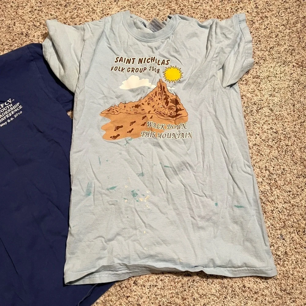 Set of 2 T-Shirts Blue St. Nicholas Fold Group 2008 AIFCV Youth Leadership Conf